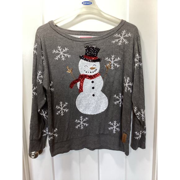 Tipsy Elves Women Sequined Snow Day Ugly Christmas Pullover Sweater Gray Size XL - Picture 2 of 12